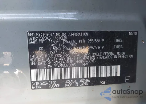 2021 Toyota Rav4 Xle Premium from USA, damaged, VIN JTMA1RFV8MD075083